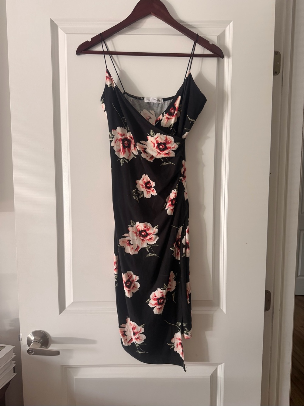 Black Floral Dress with Pink Rose Print